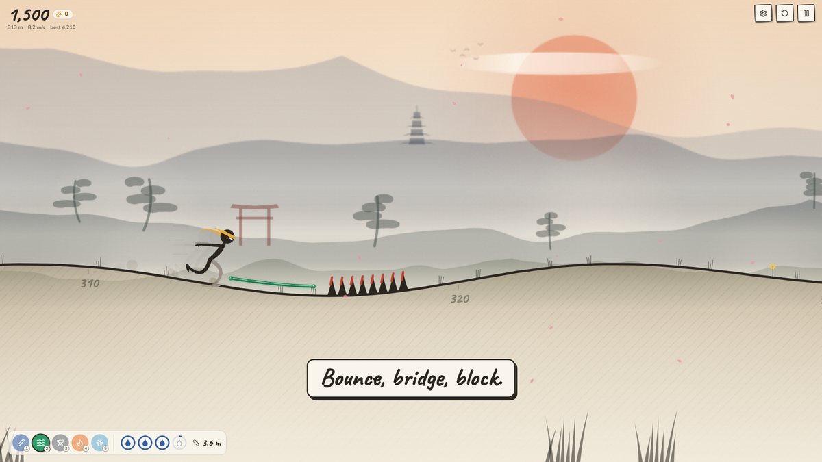 Rubber ink bounces the ninja high over a bed of thorns